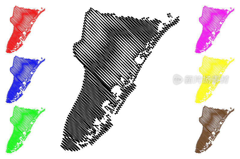 Cape May县，新泽西州(美国县，美国，美国)地图矢量插图，草稿草图Cape May地图